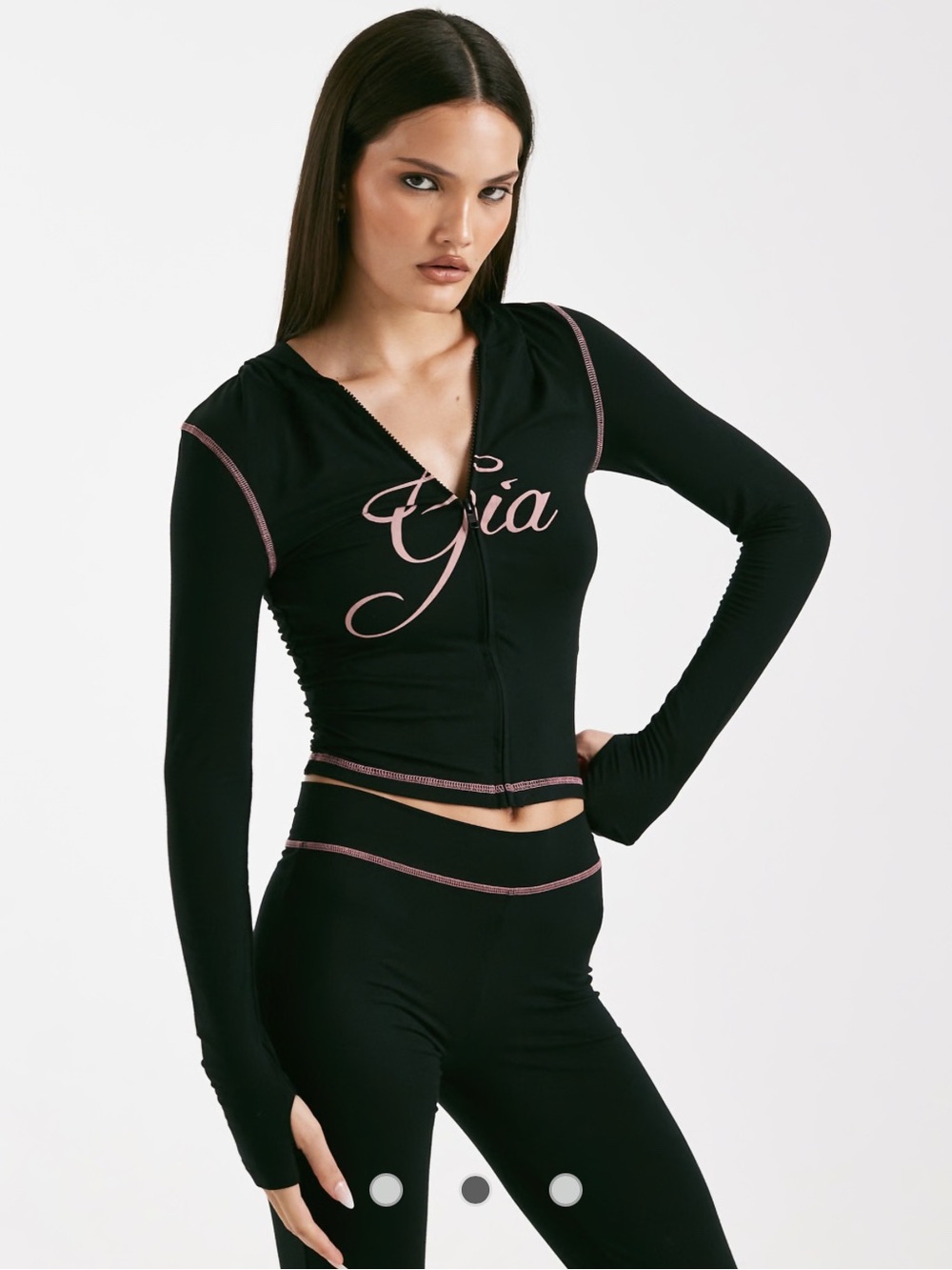 IAmGia Authentic Black Zip-Front Long Sleeve Top